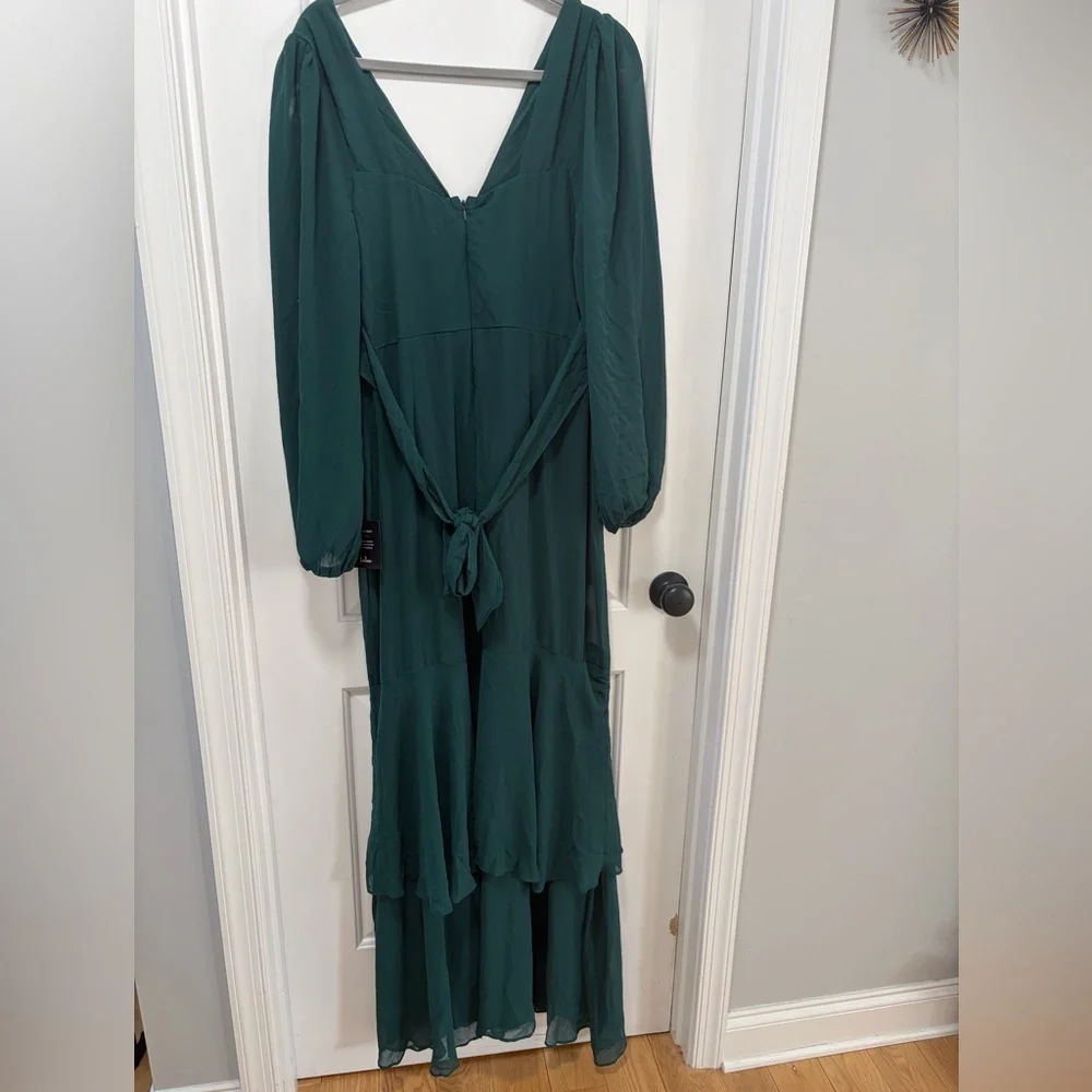 Lulus Tier Elegance NWT size Large Hunter Green Long Sleeve Tiered Maxi Dress - Picture 13 of 14